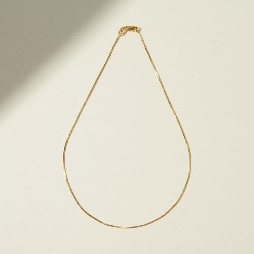 gold box chain necklace, fine gold chain necklace, thin gold chain, dainty box chain, lobster clasp necklace, layering chain necklace, minimalist gold necklace, everyday gold chain, simple gold chain, lightweight gold necklace, chain for pendants, gift for her