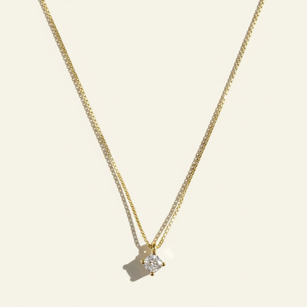 princess cut solitaire necklace, gold solitaire pendant necklace, cubic zirconia solitaire necklace, dainty gold necklace, box chain necklace, adjustable extender chain necklace, minimalist pendant necklace, prong set pendant, bridal necklace, anniversary gift, bridesmaid gift, gift for her, everyday sparkle necklace