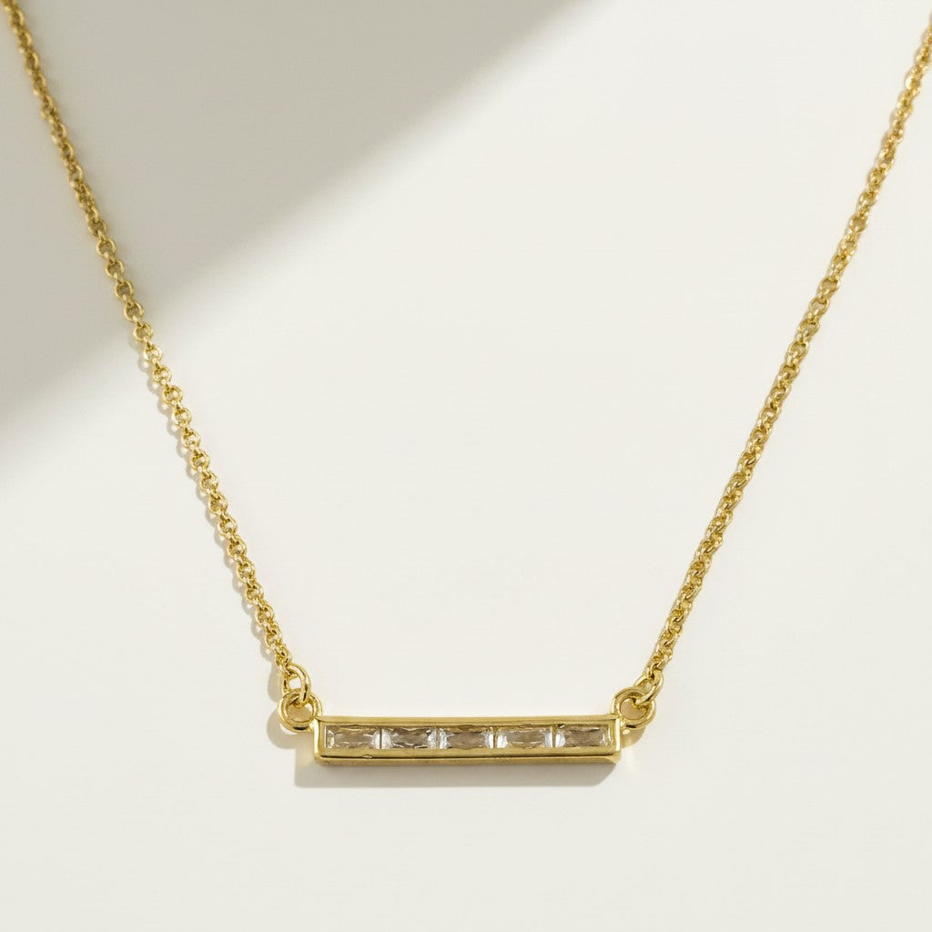baguette bar necklace, emerald baguette pendant, black baguette bar necklace, clear baguette pendant necklace, gold bar necklace baguette stones, layering bar necklace, baguette pendant set, minimalist stone bar necklace