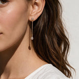 gold chain drop earrings, pear drop earrings, crystal drop stud earrings, dainty dangle earrings, bridal drop earrings, teardrop crystal earrings, gold chain dangle earrings, cubic zirconia drop earrings, delicate gold earrings, wedding earrings, elegant everyday earrings, women’s drop earrings