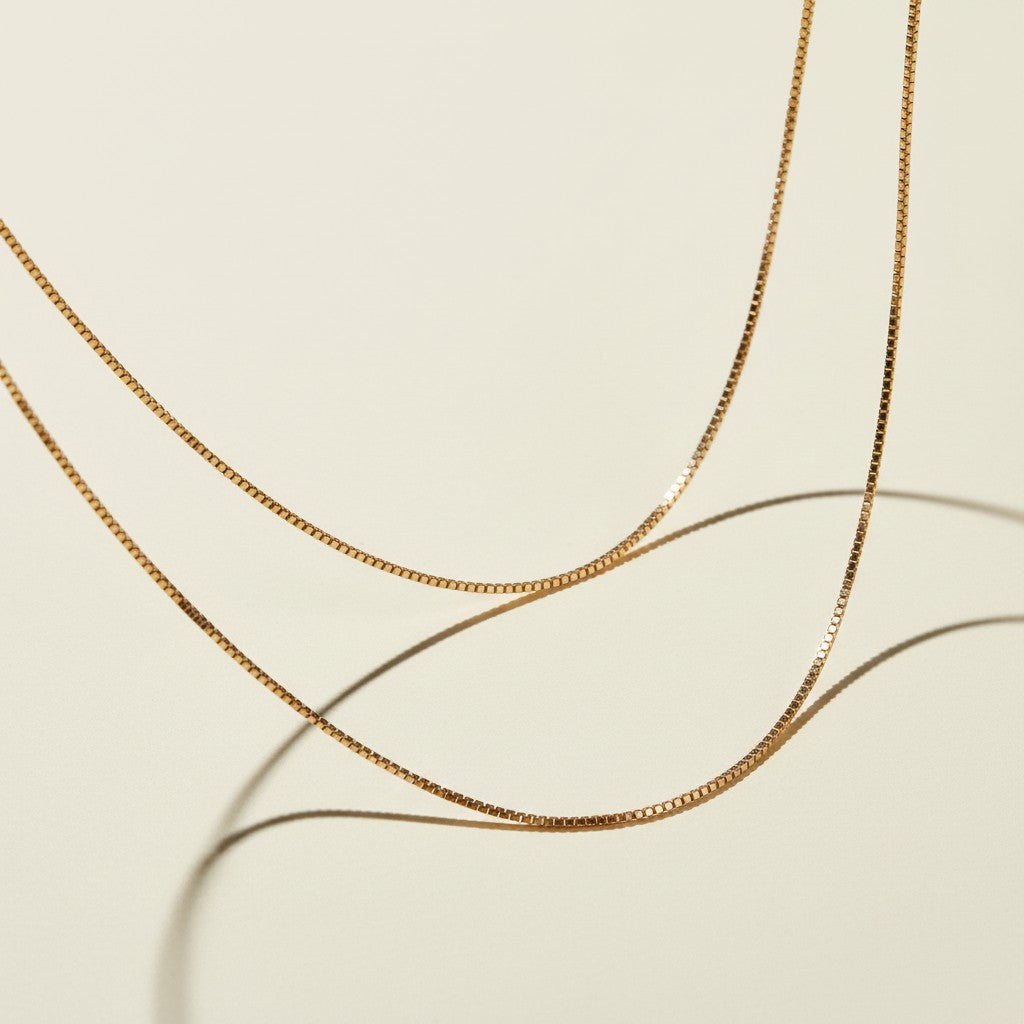 fine gold box chain necklace, thin gold chain necklace, dainty box chain, delicate gold necklace, layering chain necklace, minimalist gold necklace, lobster clasp chain, everyday gold chain, simple gold chain, lightweight gold necklace, gift for her, gold chain for pendants