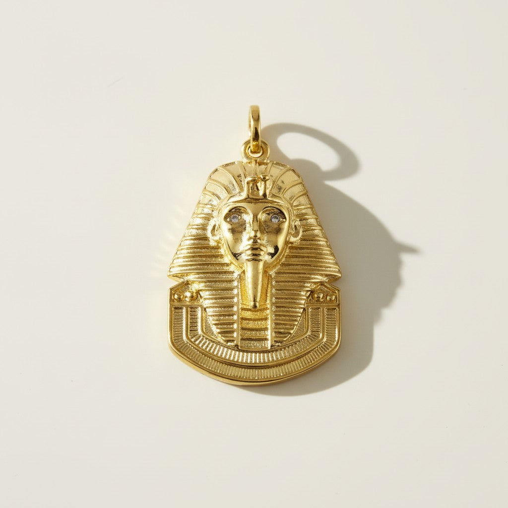 gold pharaoh pendant, Egyptian mask necklace charm, King Tut pendant, statement gold pendant, Egyptian jewelry, textured gold pendant, historical pendant, layering necklace charm