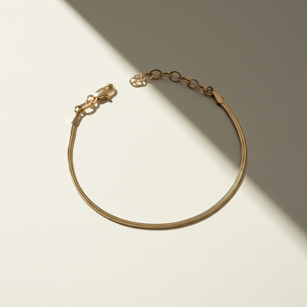 herringbone chain bracelet, thin gold herringbone bracelet, flat link gold bracelet, 18k gold overlay bracelet, herringbone weave bracelet, gold snake chain bracelet, adjustable gold bracelet, layering gold bracelet