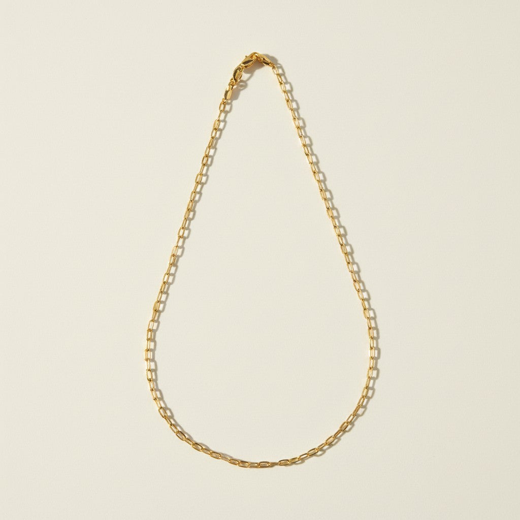 paperclip chain necklace, gold link necklace, 18K gold overlay necklace, modern chain necklace, elongated link chain, minimalist gold necklace, layering chain necklace, paperclip necklace detail