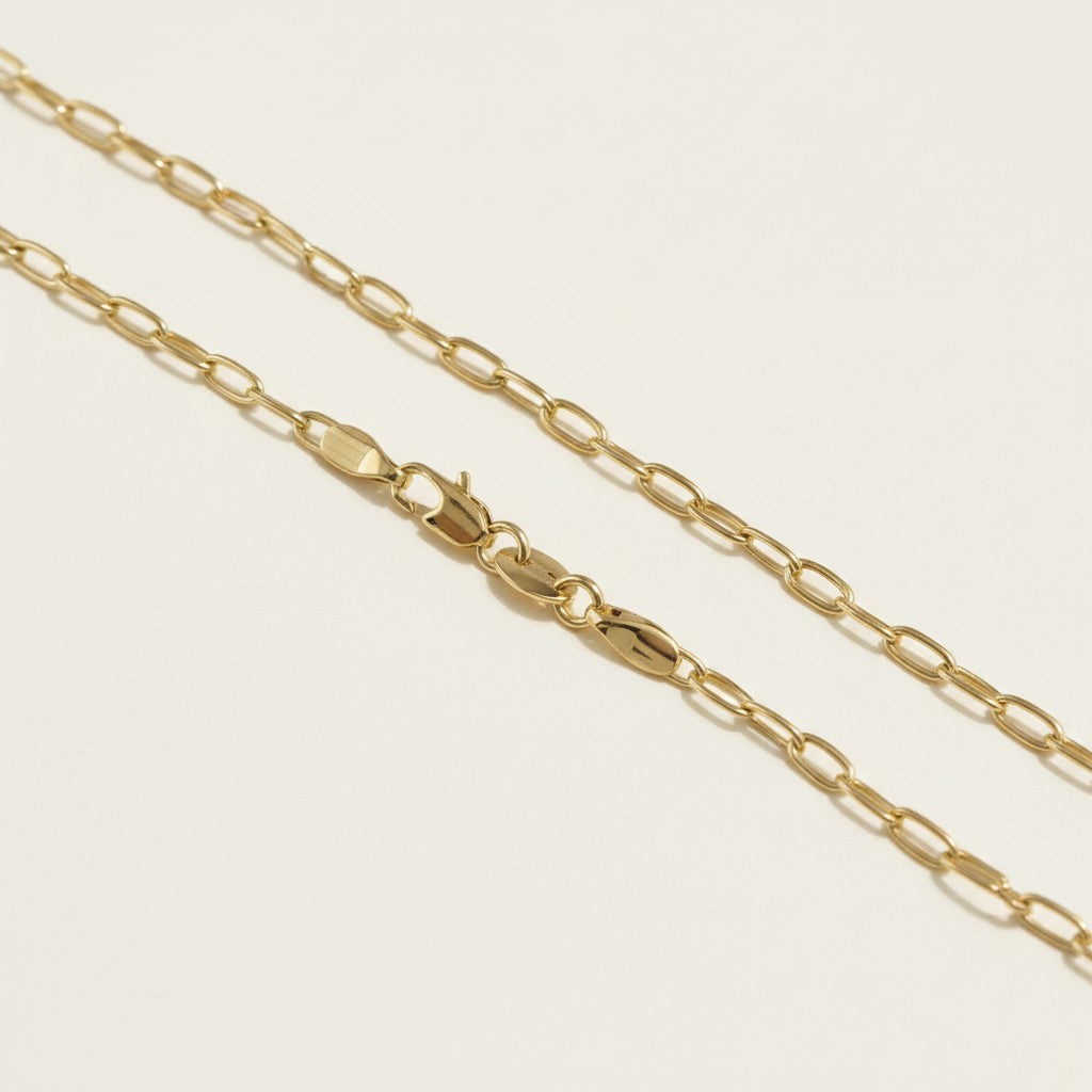 paperclip chain necklace, gold link necklace, 18K gold overlay necklace, modern chain necklace, elongated link chain, minimalist gold necklace, layering chain necklace, paperclip necklace detail