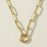 gold paperclip chain necklace, oval link necklace with ring clasp, modern statement chain necklace, architectural gold necklace, front clasp necklace gold, chunky paperclip chain