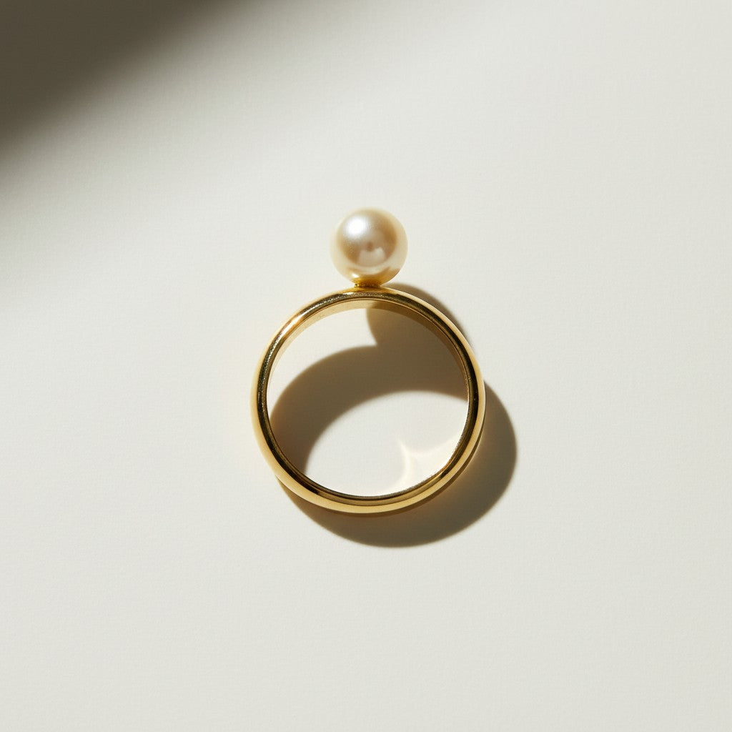 gold filled pearl ring, domed band pearl ring, freshwater pearl ring gold, minimalist pearl ring, 18k gold filled ring, chunky pearl ring, solitaire pearl ring
