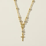 Ethereal Beauty: 18k Gold Overlay Delicate Rosary Necklace