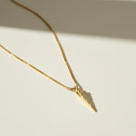 gold dagger pendant necklace, pave crystal necklace gold, minimalist spike necklace, edgy pendant necklace, box chain necklace with pendant, tapered crystal pendant, layering necklace gold