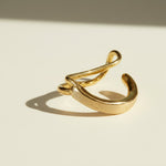 gold ear cuff, wave ear cuff, no piercing ear cuff, sculptural ear cuff, hammered gold ear cuff, organic shape earrings, double band ear cuff, minimalist ear cuff, non-pierced earrings, cartilage cuff, wire ear cuff, ear stack jewelry, artisan gold jewelry, gift for her