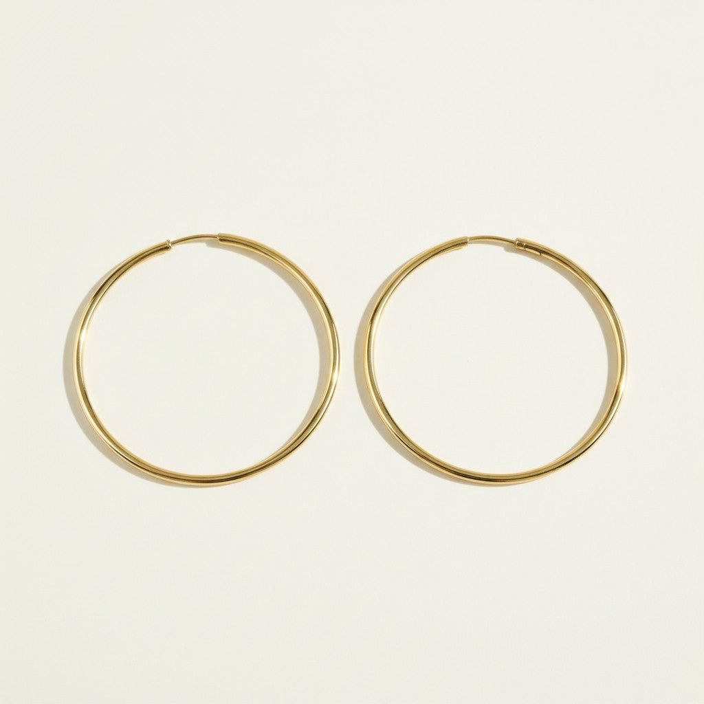 thin gold hoop earrings, endless hoop earrings, large gold hoops, thin wire hoop earrings, classic gold hoops, lightweight hoop earrings, simple gold hoops, everyday gold hoops, minimalist hoops, sleeper hoops, polished gold hoops, hoop size guide, gift for her