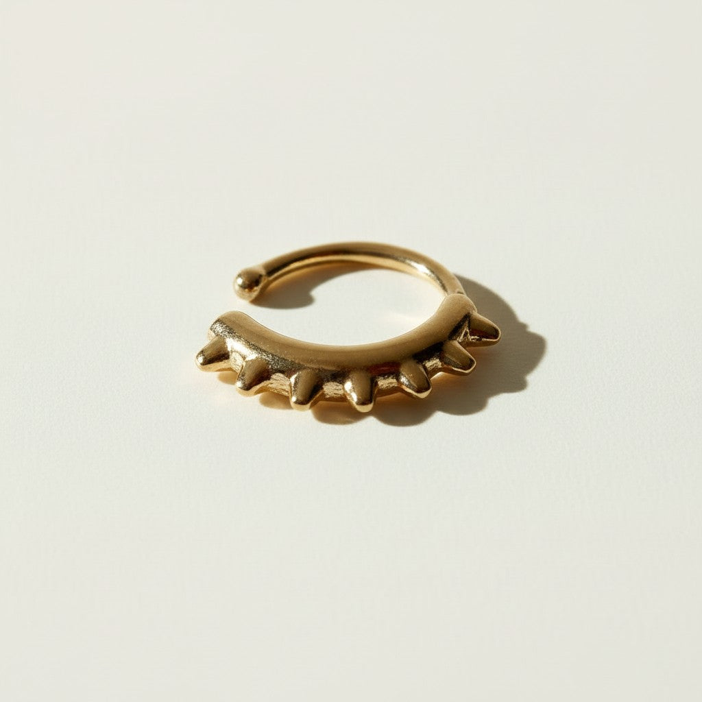 gold spike ear cuff, single row ear cuff, no piercing ear cuff, minimalist ear cuff, textured gold cuff earring, adjustable ear cuff, edgy gold ear cuff, stackable ear cuff