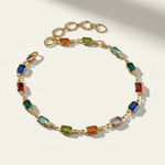 multicolor gemstone bracelet, rainbow tennis bracelet, emerald cut stone bracelet, colorful gold bracelet, gemstone chain bracelet, statement bracelet, adjustable gold bracelet, birthstone style bracelet