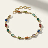 multicolor gemstone bracelet, rainbow tennis bracelet, emerald cut stone bracelet, colorful gold bracelet, gemstone chain bracelet, statement bracelet, adjustable gold bracelet, birthstone style bracelet