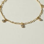 gold paperclip chain bracelet, crystal charm bracelet, dangling crystal bracelet, bezel crystal bracelet, gold-tone bracelet, dainty gold bracelet, adjustable gold bracelet, lobster clasp bracelet, station bracelet, stacking bracelet, bridal party bracelet, gift for her jewelry