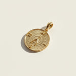 gold wishbone pendant, compass coin necklace charm, medallion pendant gold, symbolic jewelry, vintage coin pendant, textured gold pendant, lucky charm necklace, layering pendant