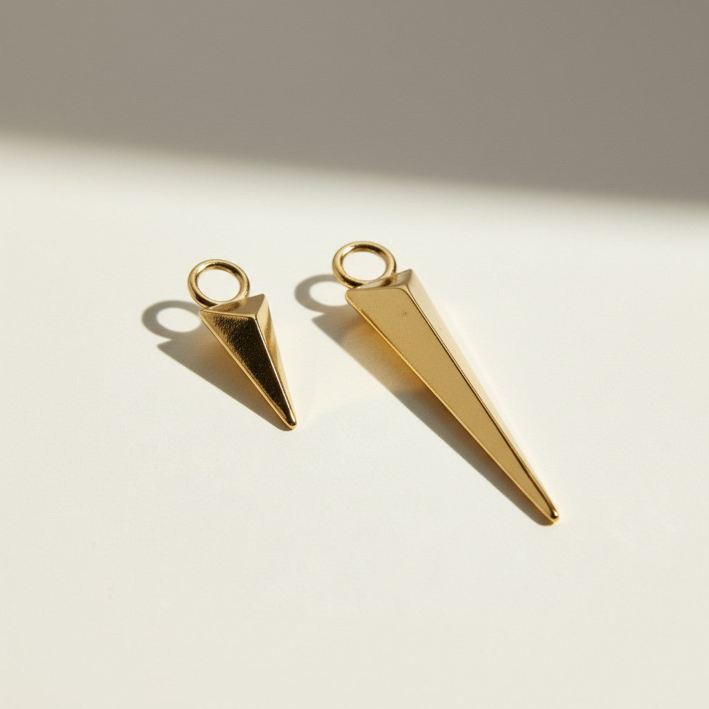 gold spike charm, triangle charm pendant, geometric gold charm, interchangeable spike charm, layering charm necklace, gold pyramid charm, edgy gold charm jewelry