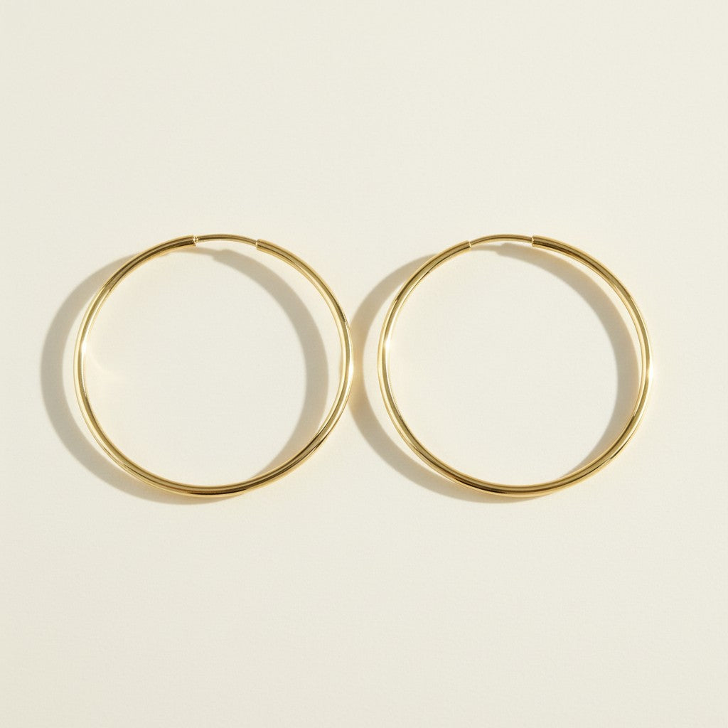 thin gold hoop earrings, endless hoop earrings, large gold hoops, thin wire hoop earrings, classic gold hoops, lightweight hoop earrings, simple gold hoops, everyday gold hoops, minimalist hoops, sleeper hoops, polished gold hoops, hoop size guide, gift for her
