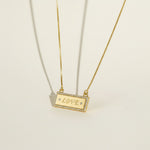 gold LOVE necklace, LOVE bar necklace, engraved bar pendant necklace, gold nameplate necklace, cubic zirconia pavé pendant, box chain necklace, heart extender chain necklace, adjustable gold necklace, word necklace, anniversary gift necklace, Valentine's Day jewelry, gift for her, romantic gold jewelry, dainty gold pendant