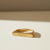 faith ring, word signet ring, engraved gold ring, inspirational jewelry, gold statement ring, personalized word ring, flat top ring, meaningful jewelry gift