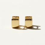 square huggie earrings, chunky gold huggie hoops, geometric hoop earrings, boxy gold hoops, small gold hoop earrings, polished gold huggies, hinged huggie hoops, everyday gold hoops