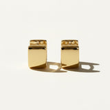 square huggie earrings, chunky gold huggie hoops, geometric hoop earrings, boxy gold hoops, small gold hoop earrings, polished gold huggies, hinged huggie hoops, everyday gold hoops