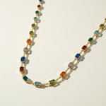 rainbow station necklace, multicolor gemstone necklace, emerald cut crystal necklace, colorful bezel necklace, gold bezel chain necklace, birthstone-style necklace, candy color necklace, layering necklace, adjustable gold necklace, jewel tone necklace, statement station necklace, women’s colorful necklace