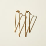 arch drop earrings, beaded wire earrings, gold U-shaped earrings, minimalist drop earrings, linear gold earrings, long wire earrings, geometric drop earrings, stud post drop earrings
