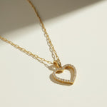 pavé heart necklace, open heart pendant, crystal heart necklace, paperclip chain heart pendant, gold heart necklace, dainty heart jewelry, crystal outline pendant