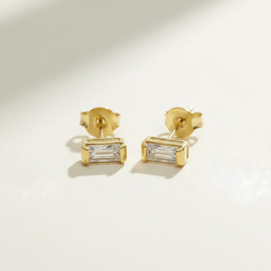 baguette stud earrings, gold baguette earrings, rectangle stud earrings, cubic zirconia baguette studs, minimalist stud earrings, dainty gold studs, milgrain stud earrings, everyday stud earrings, small sparkle earrings, earring stack studs, bridesmaid gift, gift for her