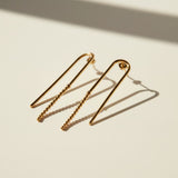 arch drop earrings, beaded wire earrings, gold U-shaped earrings, minimalist drop earrings, linear gold earrings, long wire earrings, geometric drop earrings, stud post drop earrings