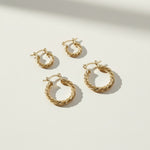 twisted rope hoop earrings, gold twist hoops, 18K gold overlay hoops, textured hoop earrings, small gold hoops, click top hoop earrings, rope texture earrings, hoop earrings two sizes