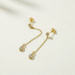 gold chain drop earrings, pear drop earrings, crystal drop stud earrings, dainty dangle earrings, bridal drop earrings, teardrop crystal earrings, gold chain dangle earrings, cubic zirconia drop earrings, delicate gold earrings, wedding earrings, elegant everyday earrings, women’s drop earrings
