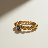 sapphire beaded ring, gold bubble ring, blue sapphire gold ring, beaded band ring, stacking gold ring, statement sapphire ring, textured gold ring, bezel set sapphire ring