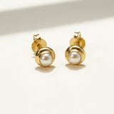 pearl stud earrings, small pearl studs, gold bezel pearl earrings, classic pearl earrings, minimalist pearl earrings, everyday pearl studs, dainty pearl earrings, gold and pearl earrings, bridal pearl studs, pearl earrings with butterfly backs, gift pearl earrings, women’s pearl earrings