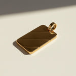 gold dog tag pendant, diagonal stripe pendant, gold tag necklace charm, minimalist gold pendant, men's gold pendant, geometric pendant, high polish gold jewelry, layering necklace charm