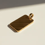gold dog tag pendant, diagonal stripe pendant, gold tag necklace charm, minimalist gold pendant, men's gold pendant, geometric pendant, high polish gold jewelry, layering necklace charm