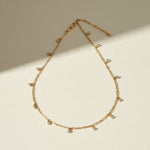 gold paperclip chain necklace, crystal station necklace, dangling crystal necklace, bezel crystal necklace, gold-tone choker necklace, dainty gold necklace, sparkle chain necklace, adjustable gold necklace, lobster clasp necklace, layering necklace, bridal party necklace, gift for her jewelry
