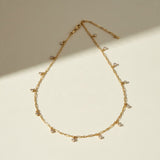 gold paperclip chain necklace, crystal station necklace, dangling crystal necklace, bezel crystal necklace, gold-tone choker necklace, dainty gold necklace, sparkle chain necklace, adjustable gold necklace, lobster clasp necklace, layering necklace, bridal party necklace, gift for her jewelry