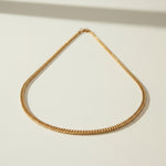 herringbone chain necklace, flat chain necklace gold, 18K gold overlay necklace, woven chain necklace, lightweight gold chain, herringbone necklace detail, layering chain necklace, flat link necklace