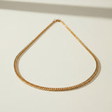 herringbone chain necklace, flat chain necklace gold, 18K gold overlay necklace, woven chain necklace, lightweight gold chain, herringbone necklace detail, layering chain necklace, flat link necklace