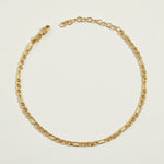 gold figaro chain necklace, figaro link necklace, classic gold chain, adjustable gold necklace, layering chain necklace, flat link necklace, everyday gold jewelry, statement chain necklace