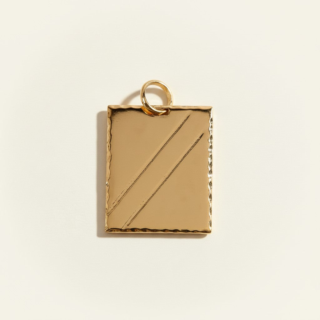 gold dog tag necklace, diagonal stripe pendant necklace, gold tag necklace, minimalist gold necklace, layering necklace, geometric pendant necklace, high polish gold jewelry, everyday gold necklace