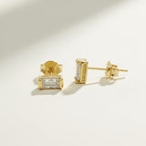 baguette stud earrings, gold baguette earrings, rectangle stud earrings, cubic zirconia baguette studs, minimalist stud earrings, dainty gold studs, milgrain stud earrings, everyday stud earrings, small sparkle earrings, earring stack studs, bridesmaid gift, gift for her