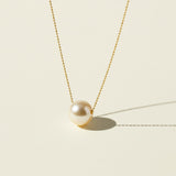single pearl pendant necklace, pearl necklace gold chain, 18K gold overlay pearl necklace, minimalist pearl jewelry, bead chain pearl necklace, classic pearl pendant, delicate pearl necklace, pearl necklace detail
