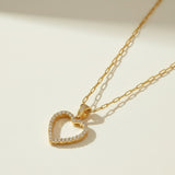 pavé heart necklace, open heart pendant, crystal heart necklace, paperclip chain heart pendant, gold heart necklace, dainty heart jewelry, crystal outline pendant