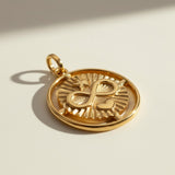 infinite love pendant, gold infinity necklace charm, sunburst coin pendant, gold medallion pendant, heart and infinity jewelry, Donna Italiana jewelry, hypoallergenic gold pendant, symbolic gold jewelry