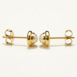pearl stud earrings, small pearl studs, gold bezel pearl earrings, classic pearl earrings, minimalist pearl earrings, everyday pearl studs, dainty pearl earrings, gold and pearl earrings, bridal pearl studs, pearl earrings with butterfly backs, gift pearl earrings, women’s pearl earrings