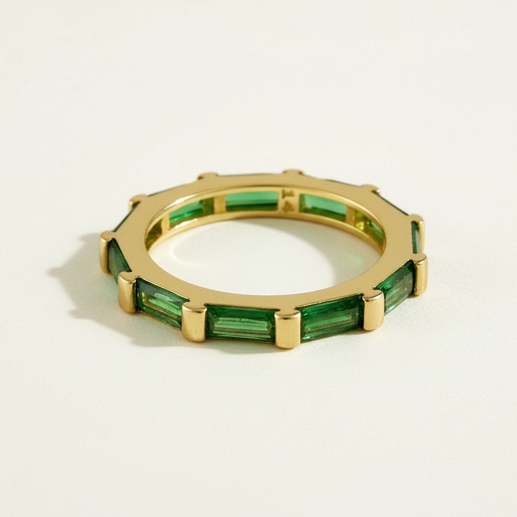 baguette eternity ring, gold eternity band, emerald baguette ring, black baguette eternity band, clear crystal eternity ring, statement stacking ring, gold band with stones, baguette cut ring
