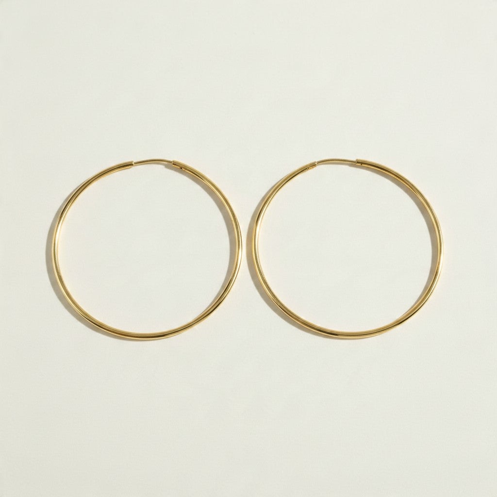 thin gold hoop earrings, endless hoop earrings, large gold hoops, thin wire hoop earrings, classic gold hoops, lightweight hoop earrings, simple gold hoops, everyday gold hoops, minimalist hoops, sleeper hoops, polished gold hoops, hoop size guide, gift for her